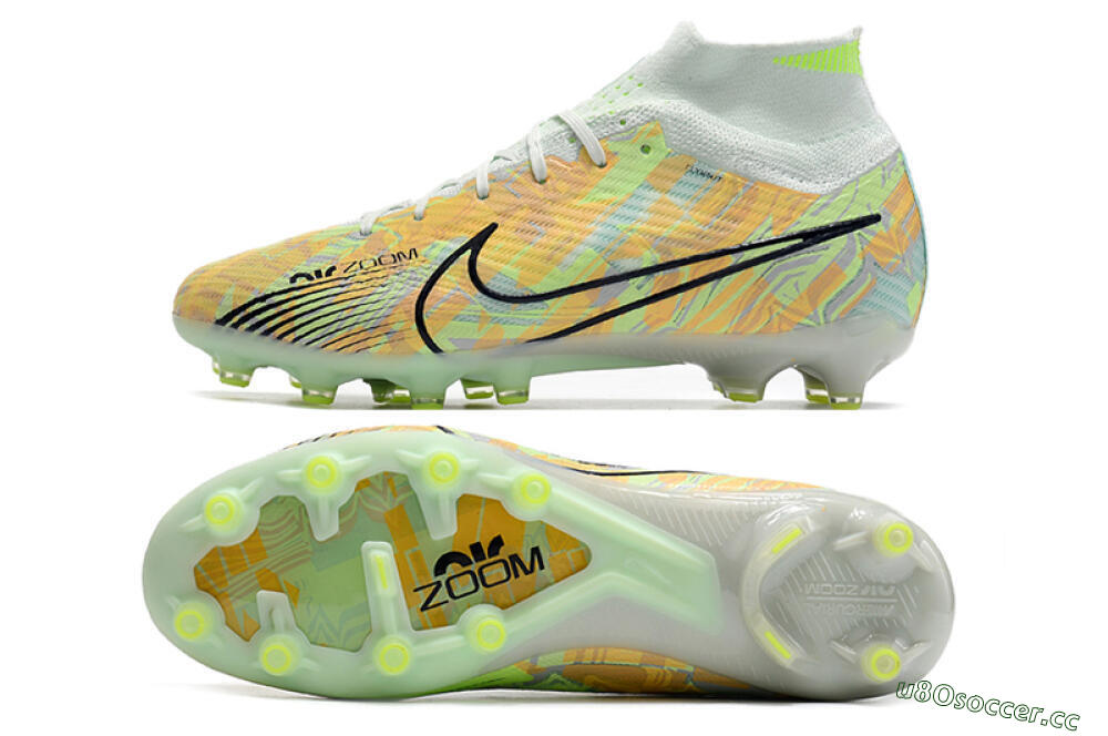Men's Nike Air Zoom Mercurial Superfly 9 Elite AG Artificial Grass High-Tops Football Boots - White/Green/Orange 1