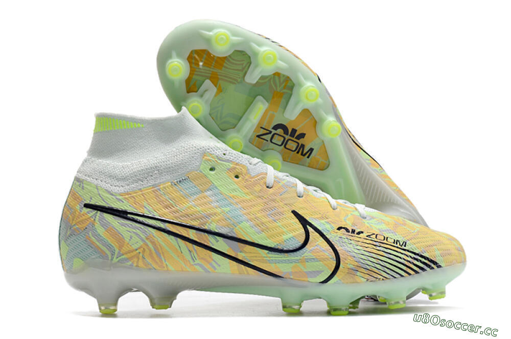 Men's Nike Air Zoom Mercurial Superfly 9 Elite AG Artificial Grass High-Tops Football Boots - White/Green/Orange 2