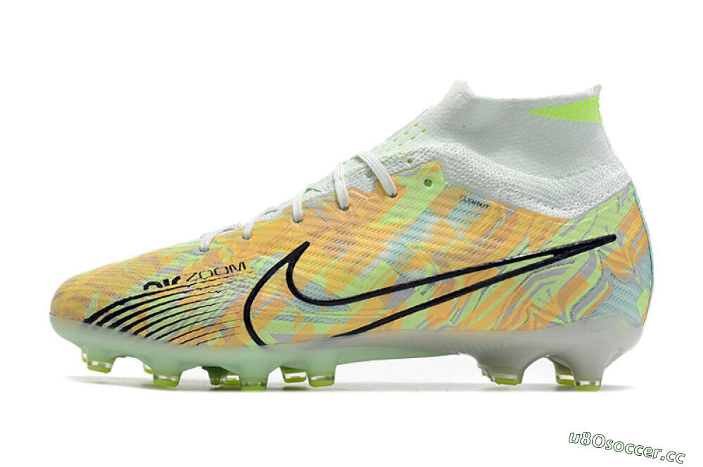 Men's Nike Air Zoom Mercurial Superfly 9 Elite AG Artificial Grass High-Tops Football Boots - White/Green/Orange 0