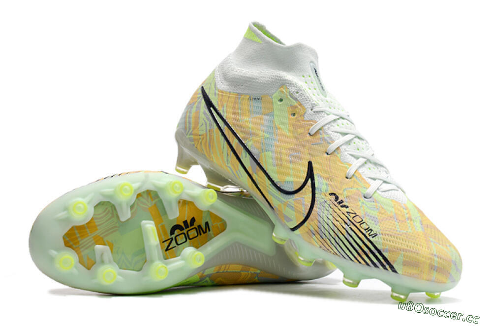 Men's Nike Air Zoom Mercurial Superfly 9 Elite AG Artificial Grass High-Tops Football Boots - White/Green/Orange 3