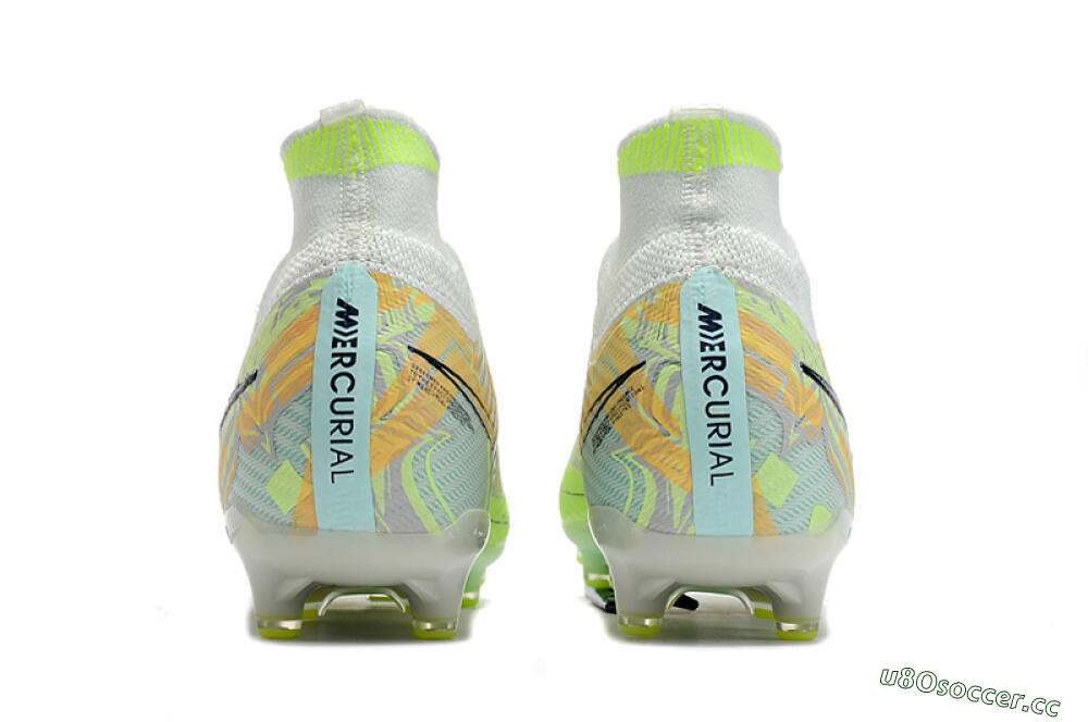 Men's Nike Air Zoom Mercurial Superfly 9 Elite AG Artificial Grass High-Tops Football Boots - White/Green/Orange 5