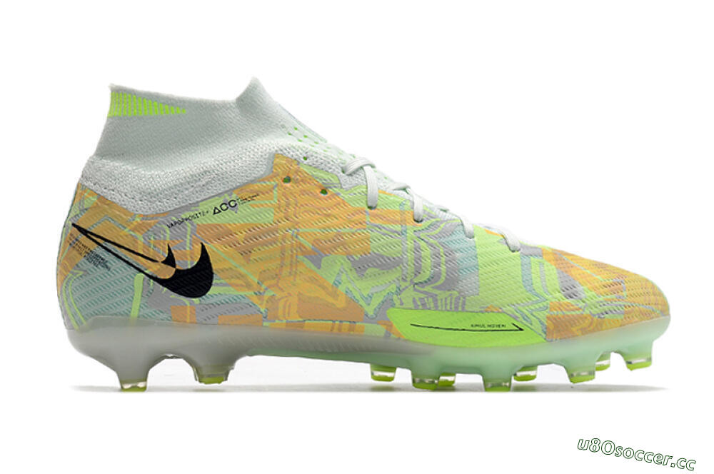 Men's Nike Air Zoom Mercurial Superfly 9 Elite AG Artificial Grass High-Tops Football Boots - White/Green/Orange 7