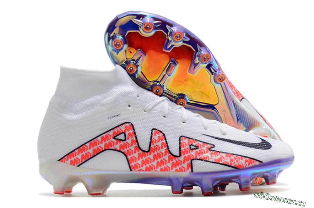 Men's Nike Air Zoom Mercurial Superfly 9 Elite AG Artificial Grass High-Tops Football Boots - White/Pink 2