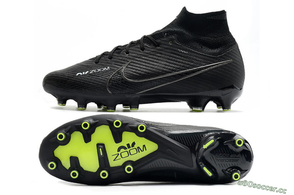 Men's Nike Air Zoom Mercurial Superfly 9 Elite AG Artificial Grass High-Tops Football Boots - Black/Green 1
