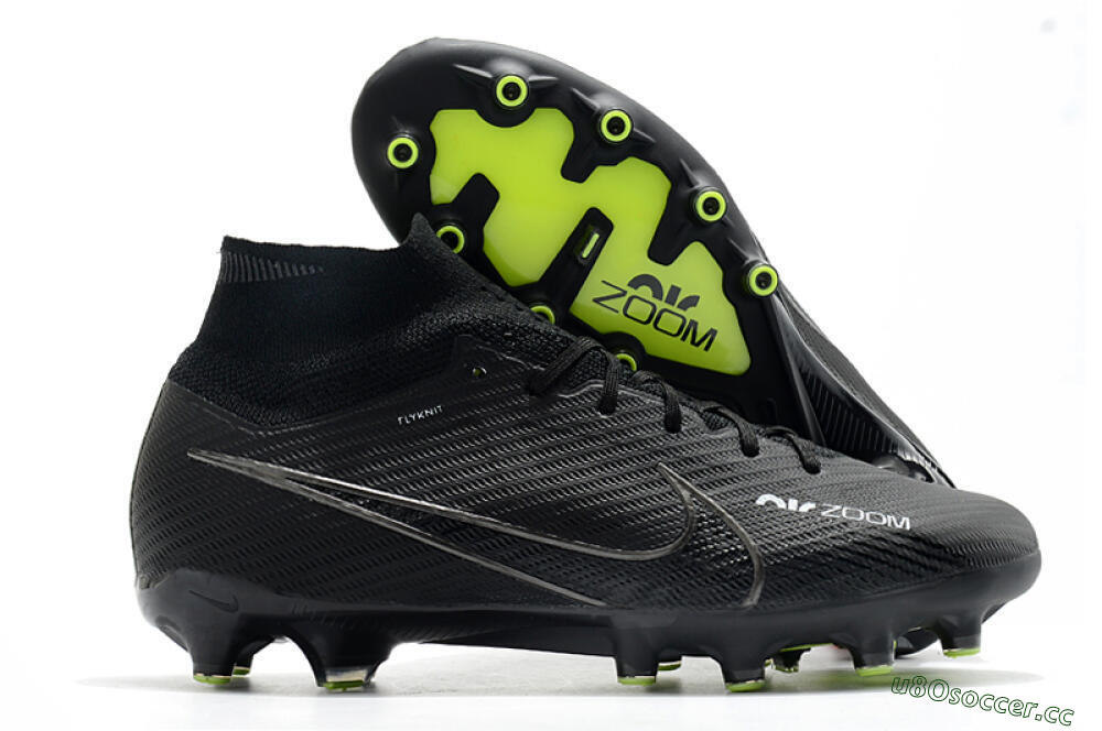 Men's Nike Air Zoom Mercurial Superfly 9 Elite AG Artificial Grass High-Tops Football Boots - Black/Green 2
