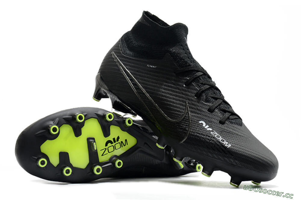 Men's Nike Air Zoom Mercurial Superfly 9 Elite AG Artificial Grass High-Tops Football Boots - Black/Green 3