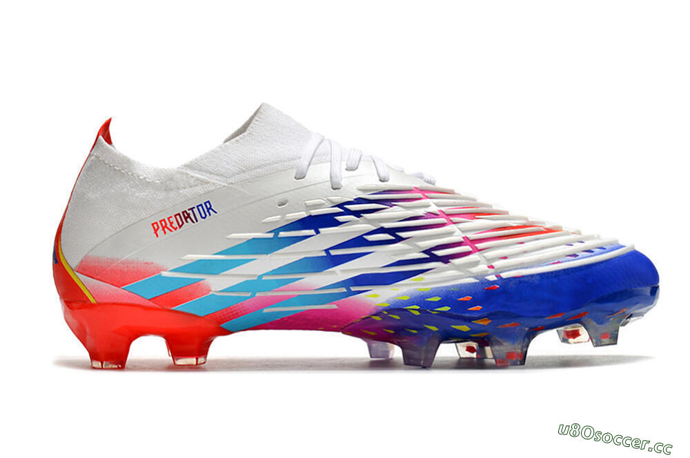 Men's Adidas Predator FIFA World Cup Qatar 2022 Edge+ FG Firm Ground Low-Tops Football Boots - White/Red/Blue 7