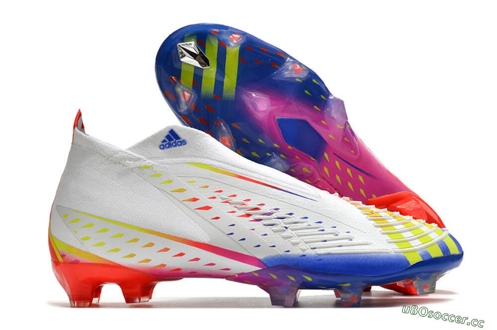 Unisex Adidas Predator FIFA World Cup Qatar 2022 Edge+ FG Firm Ground High-Tops Football Boots - White/Red/Blue 2