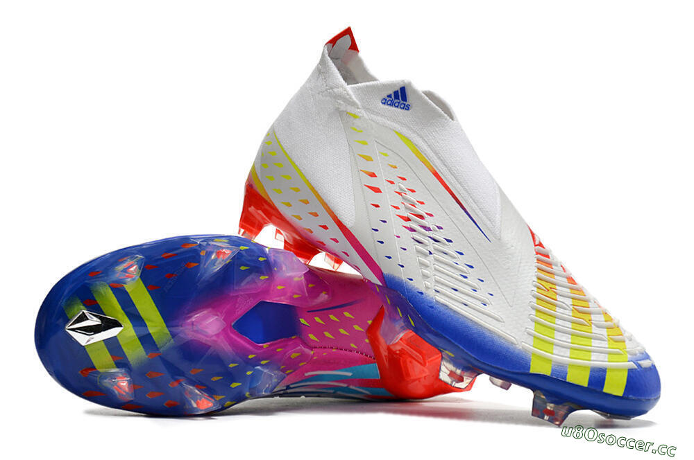 Unisex Adidas Predator FIFA World Cup Qatar 2022 Edge+ FG Firm Ground High-Tops Football Boots - White/Red/Blue 3