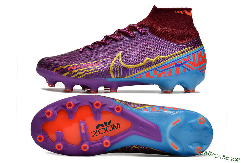Men's Nike Air Zoom Mercurial Superfly 9 Elite AG Artificial Grass High-Tops Football Boots - Red/Gold/Blue 1
