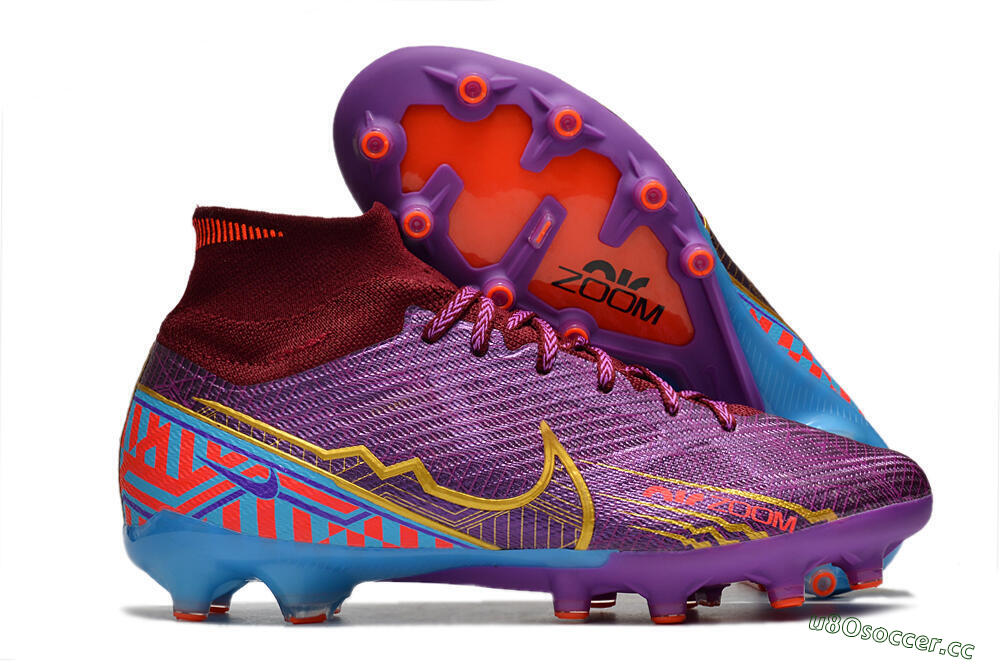 Men's Nike Air Zoom Mercurial Superfly 9 Elite AG Artificial Grass High-Tops Football Boots - Red/Gold/Blue 2