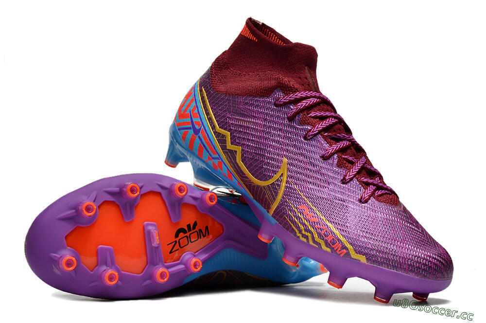 Men's Nike Air Zoom Mercurial Superfly 9 Elite AG Artificial Grass High-Tops Football Boots - Red/Gold/Blue 3