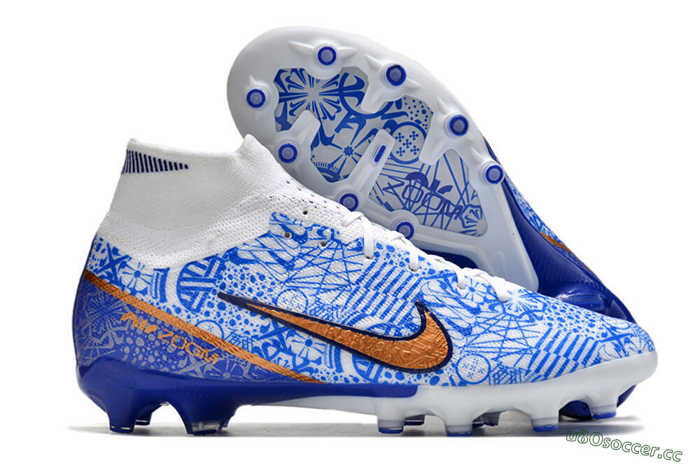 Men's Nike Air Zoom Mercurial Superfly 9 Elite AG Artificial Grass High-Tops Football Boots - Blue/White 2
