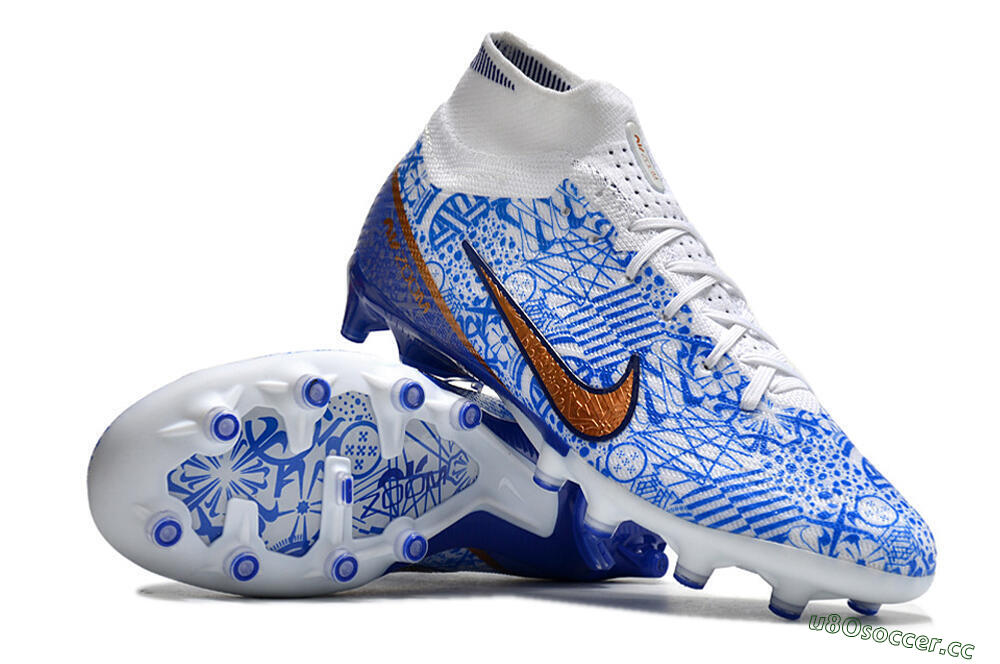 Men's Nike Air Zoom Mercurial Superfly 9 Elite AG Artificial Grass High-Tops Football Boots - Blue/White 3