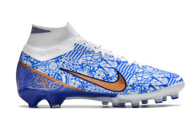 Men's Nike Air Zoom Mercurial Superfly 9 Elite AG Artificial Grass High-Tops Football Boots - Blue/White