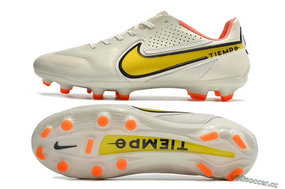 Men's Nike Tiempo Legend 9 Elite FG Firm Ground Low-Tops Football Boots - White/Yellow 1