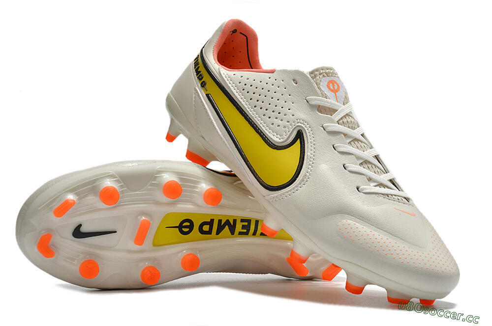 Men's Nike Tiempo Legend 9 Elite FG Firm Ground Low-Tops Football Boots - White/Yellow 4