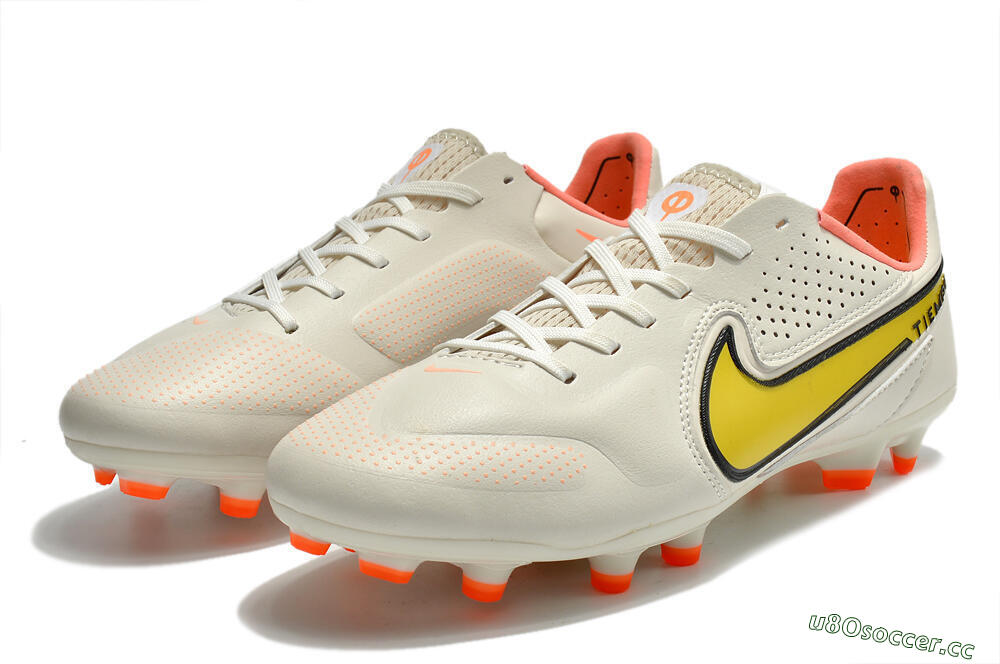 Men's Nike Tiempo Legend 9 Elite FG Firm Ground Low-Tops Football Boots - White/Yellow 5
