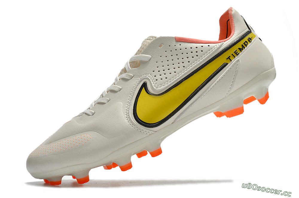 Men's Nike Tiempo Legend 9 Elite FG Firm Ground Low-Tops Football Boots - White/Yellow 8