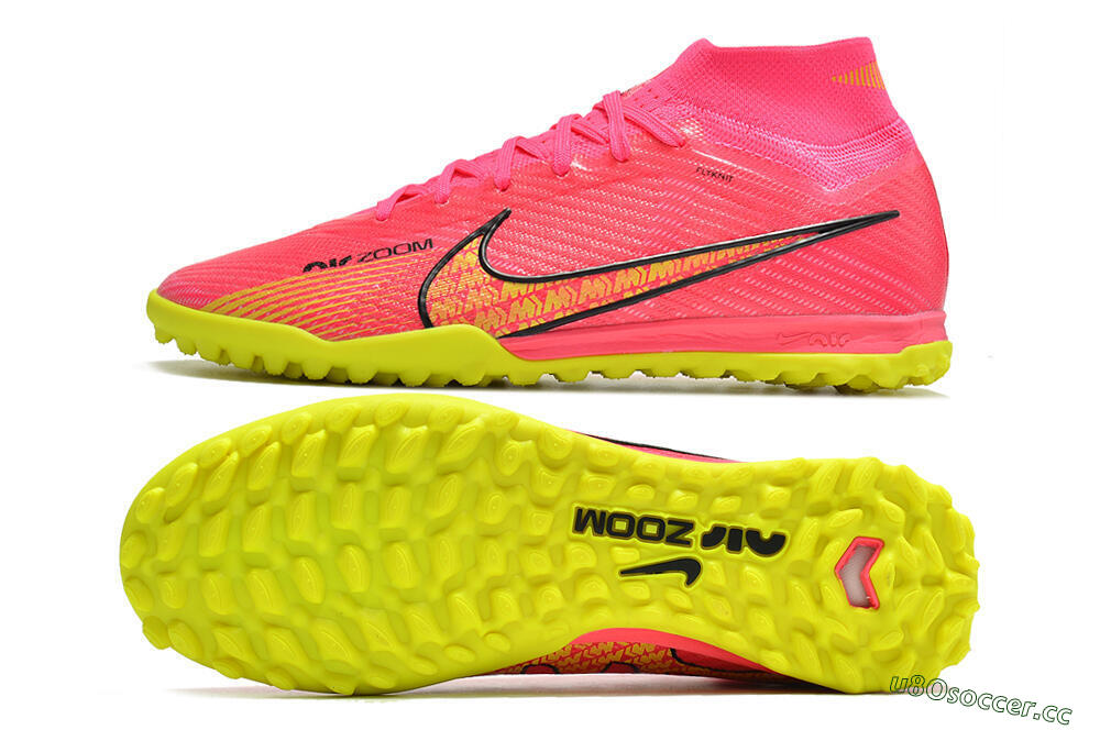 Men's Nike Mercurial Superfly 9 Elite TF Artificial Turf High-Tops Football Shoes - Pink/Yellow 1