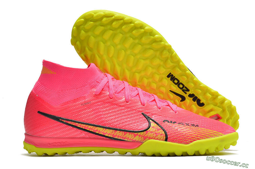 Men's Nike Mercurial Superfly 9 Elite TF Artificial Turf High-Tops Football Shoes - Pink/Yellow 2