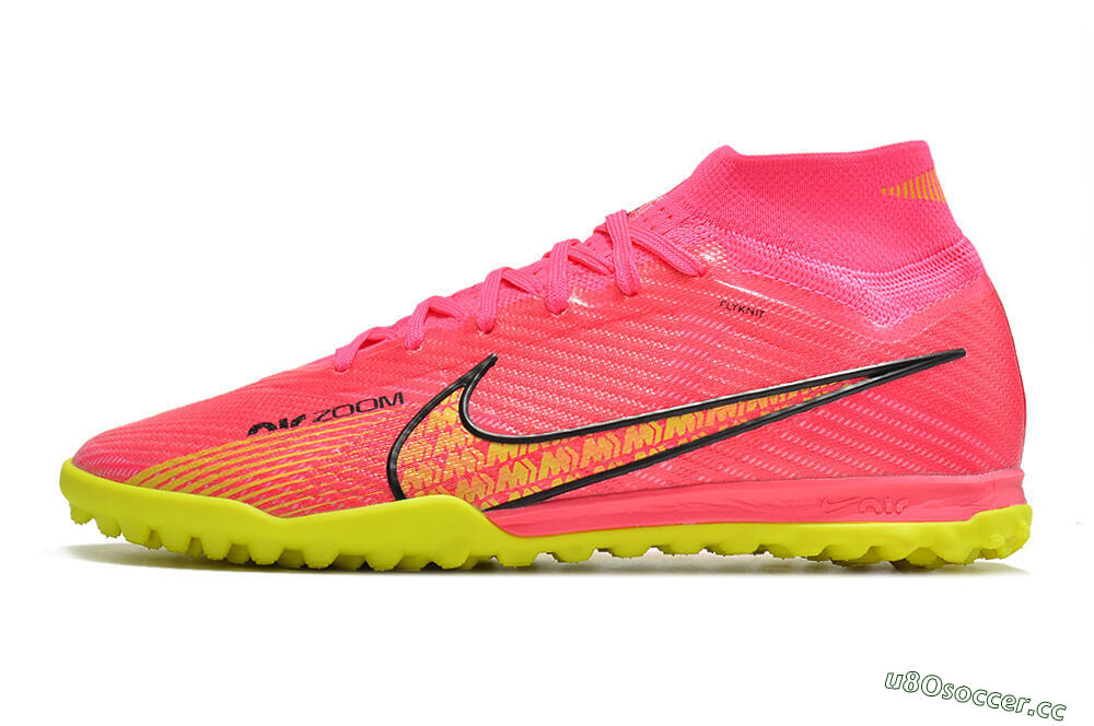 Men's Nike Mercurial Superfly 9 Elite TF Artificial Turf High-Tops Football Shoes - Pink/Yellow 0