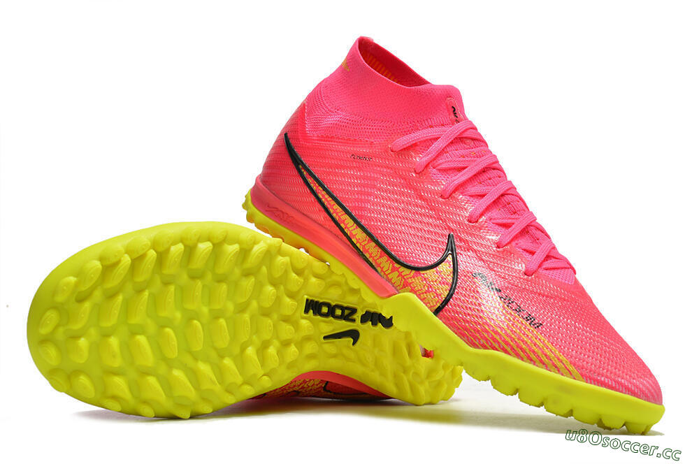 Men's Nike Mercurial Superfly 9 Elite TF Artificial Turf High-Tops Football Shoes - Pink/Yellow 3