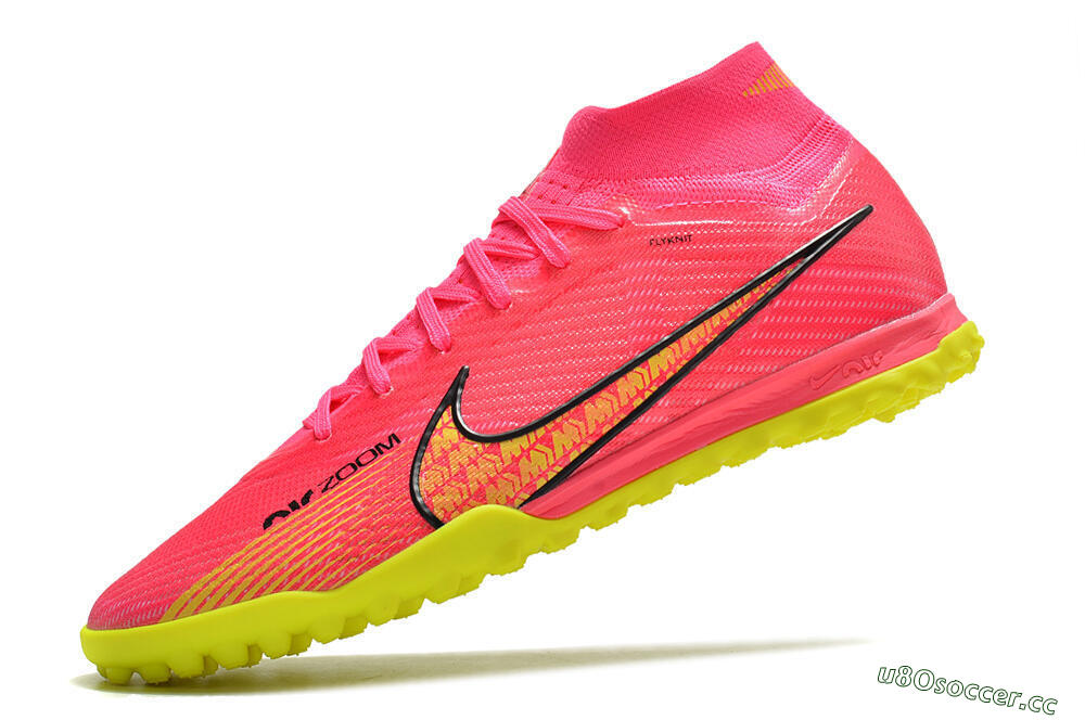 Men's Nike Mercurial Superfly 9 Elite TF Artificial Turf High-Tops Football Shoes - Pink/Yellow 5
