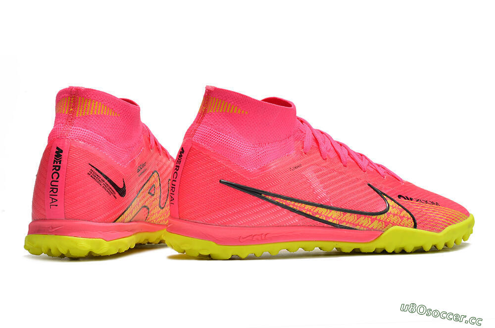 Men's Nike Mercurial Superfly 9 Elite TF Artificial Turf High-Tops Football Shoes - Pink/Yellow 6