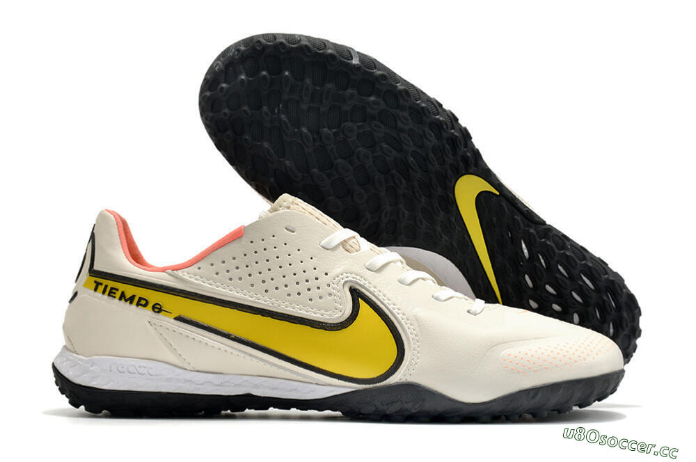 Men's Nike Tiempo Legend 9 Pro TF Artificial Turf Low-Tops Football Shoes - White/Yellow 2