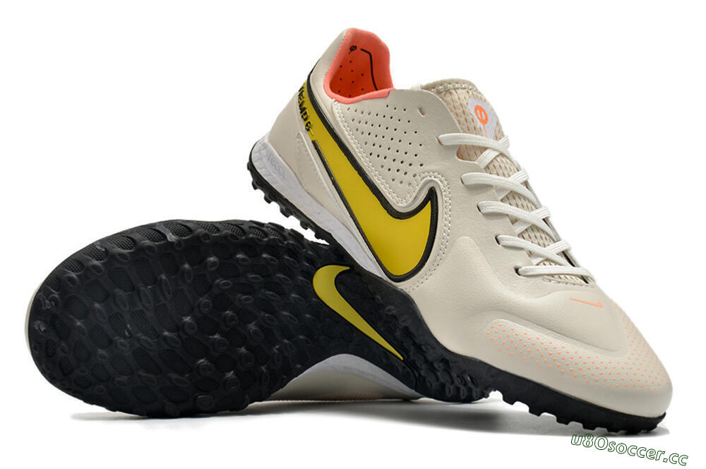 Men's Nike Tiempo Legend 9 Pro TF Artificial Turf Low-Tops Football Shoes - White/Yellow 4