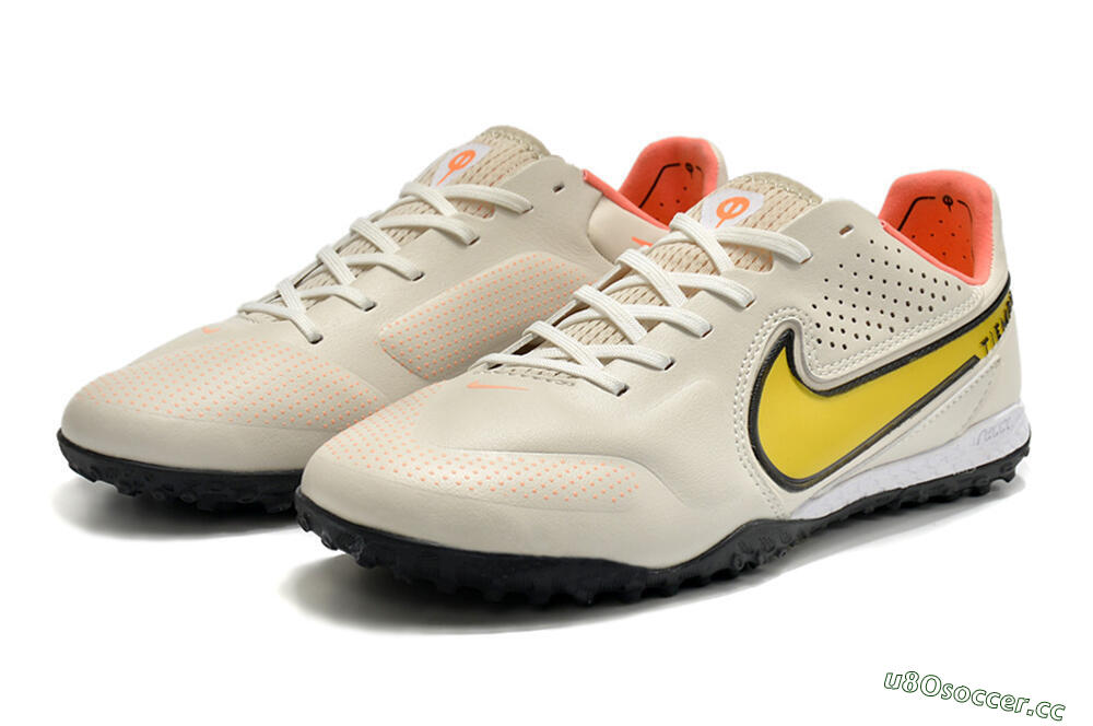 Men's Nike Tiempo Legend 9 Pro TF Artificial Turf Low-Tops Football Shoes - White/Yellow 5