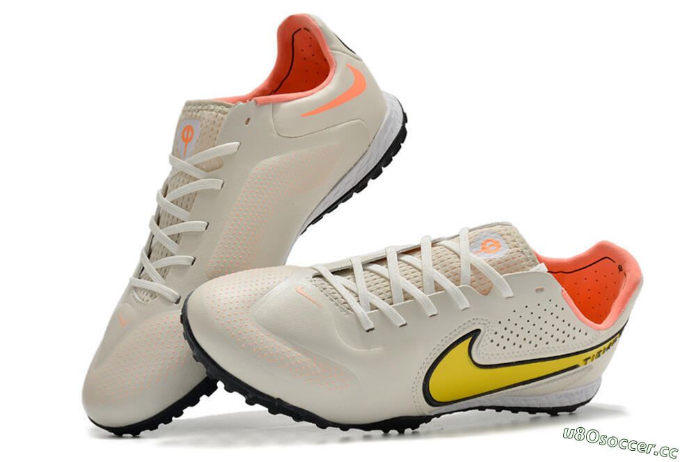 Men's Nike Tiempo Legend 9 Pro TF Artificial Turf Low-Tops Football Shoes - White/Yellow 6