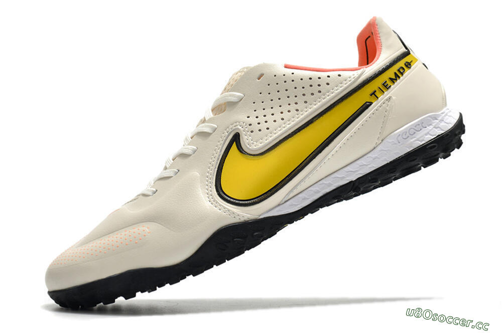 Men's Nike Tiempo Legend 9 Pro TF Artificial Turf Low-Tops Football Shoes - White/Yellow 8