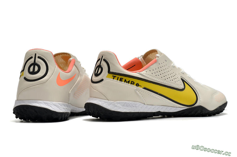 Men's Nike Tiempo Legend 9 Pro TF Artificial Turf Low-Tops Football Shoes - White/Yellow 9