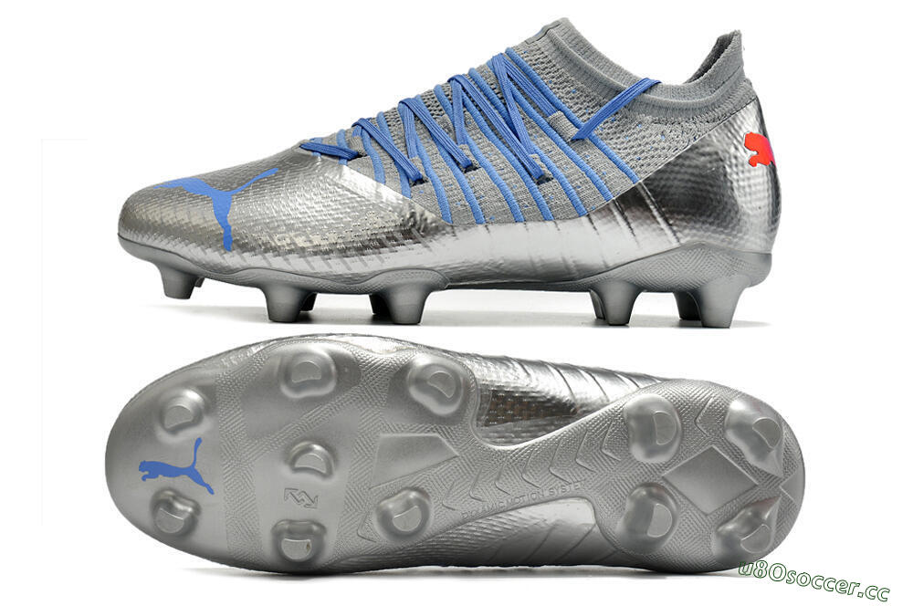 Men's Puma Future Z 1.3 Instinct FG Firm Ground Low-Tops Football Boots - Silver/Blue 1