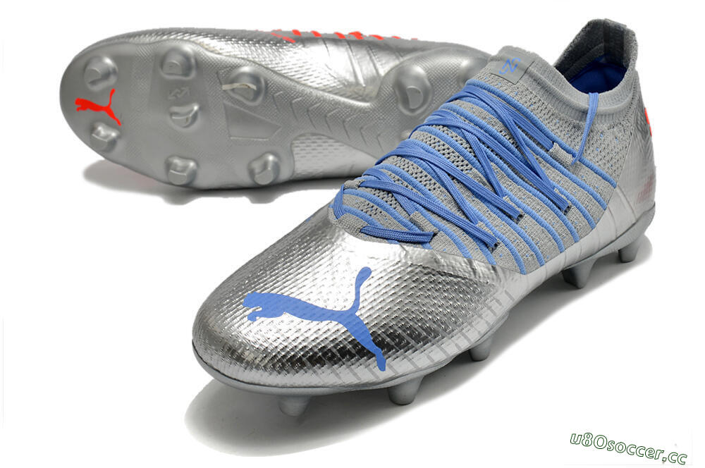 Men's Puma Future Z 1.3 Instinct FG Firm Ground Low-Tops Football Boots - Silver/Blue 3