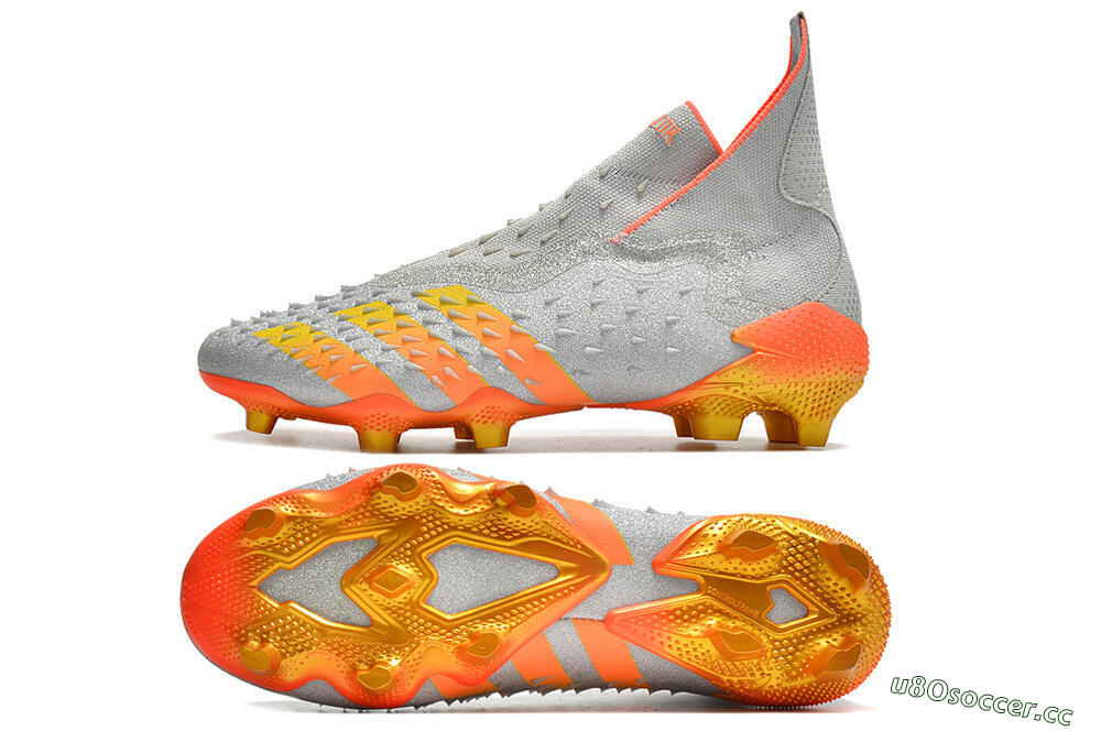 Men's Adidas Predator Freak + FG Firm Ground High-Tops Football Boots - Silver/Orange 1