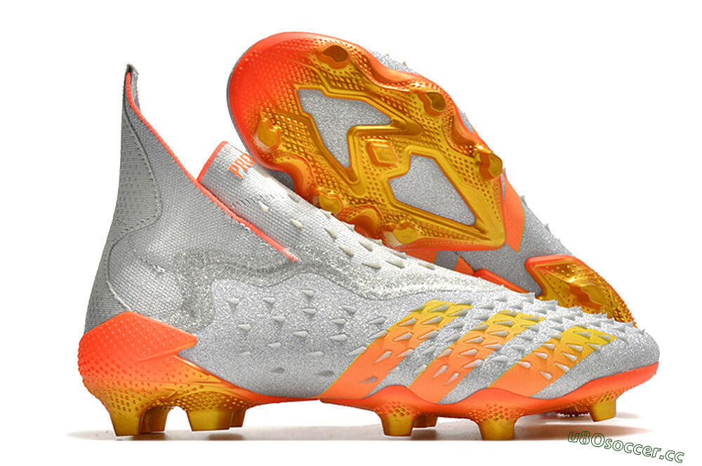Men's Adidas Predator Freak + FG Firm Ground High-Tops Football Boots - Silver/Orange 2