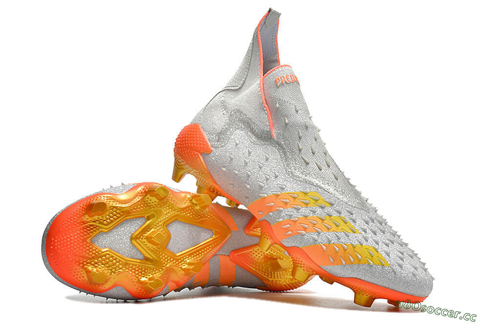 Men's Adidas Predator Freak + FG Firm Ground High-Tops Football Boots - Silver/Orange 3