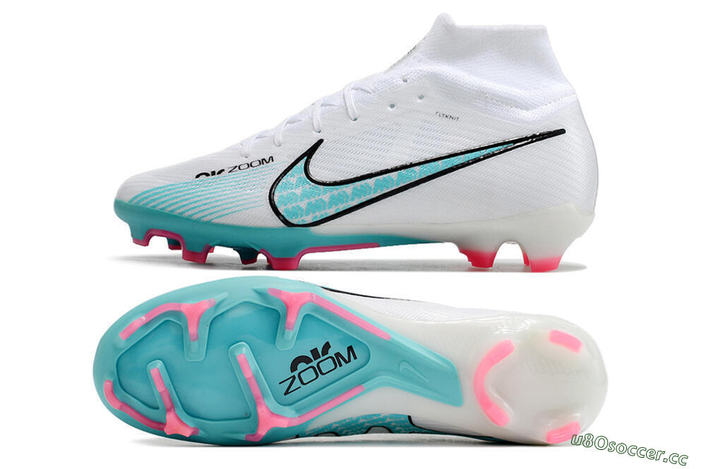 Unisex Nike Air Zoom Mercurial Superfly 9 Elite FG Firm Ground High-Tops Football Boots - White/Blue/Pink 1