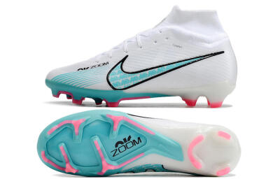 Unisex Nike Air Zoom Mercurial Superfly 9 Elite FG Firm Ground High-Tops Football Boots - White/Blue/Pink