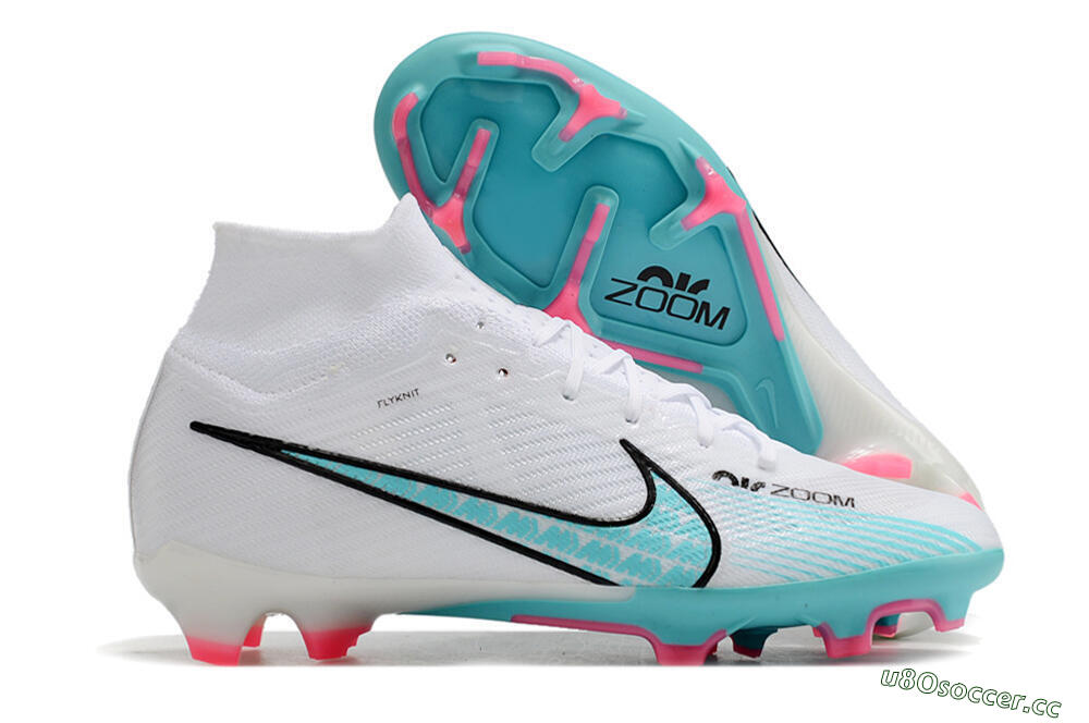 Unisex Nike Air Zoom Mercurial Superfly 9 Elite FG Firm Ground High-Tops Football Boots - White/Blue/Pink 2