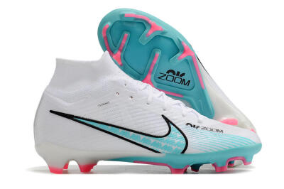 Unisex Nike Air Zoom Mercurial Superfly 9 Elite FG Firm Ground High-Tops Football Boots - White/Blue/Pink