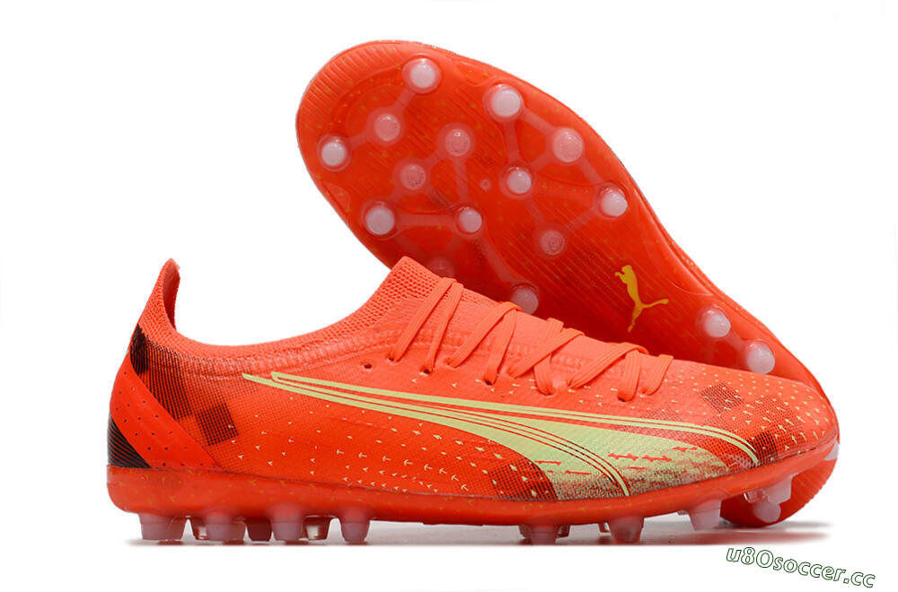 Men's Puma Ultra Ultimate MG Multi Ground Low-Tops Football Boots - Red/Yellow 2