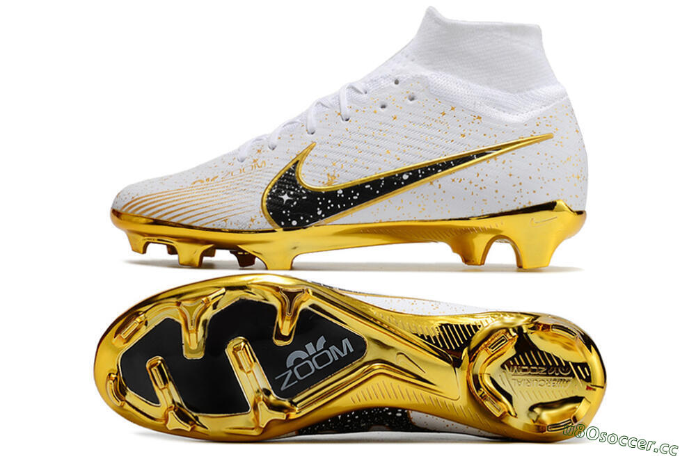 Unisex Nike Air Zoom Mercurial Superfly 9 Elite FG Firm Ground High-Tops Football Boots - White/Black/Gold 1