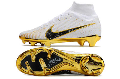 Unisex Nike Air Zoom Mercurial Superfly 9 Elite FG Firm Ground High-Tops Football Boots - White/Black/Gold