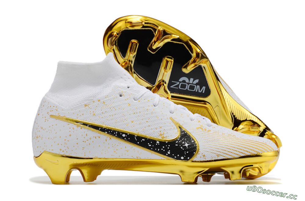 Unisex Nike Air Zoom Mercurial Superfly 9 Elite FG Firm Ground High-Tops Football Boots - White/Black/Gold 2