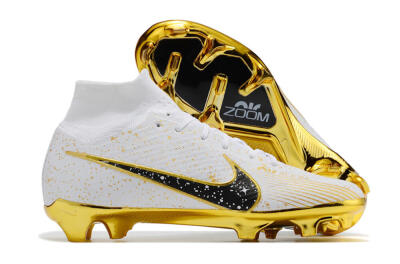 Unisex Nike Air Zoom Mercurial Superfly 9 Elite FG Firm Ground High-Tops Football Boots - White/Black/Gold