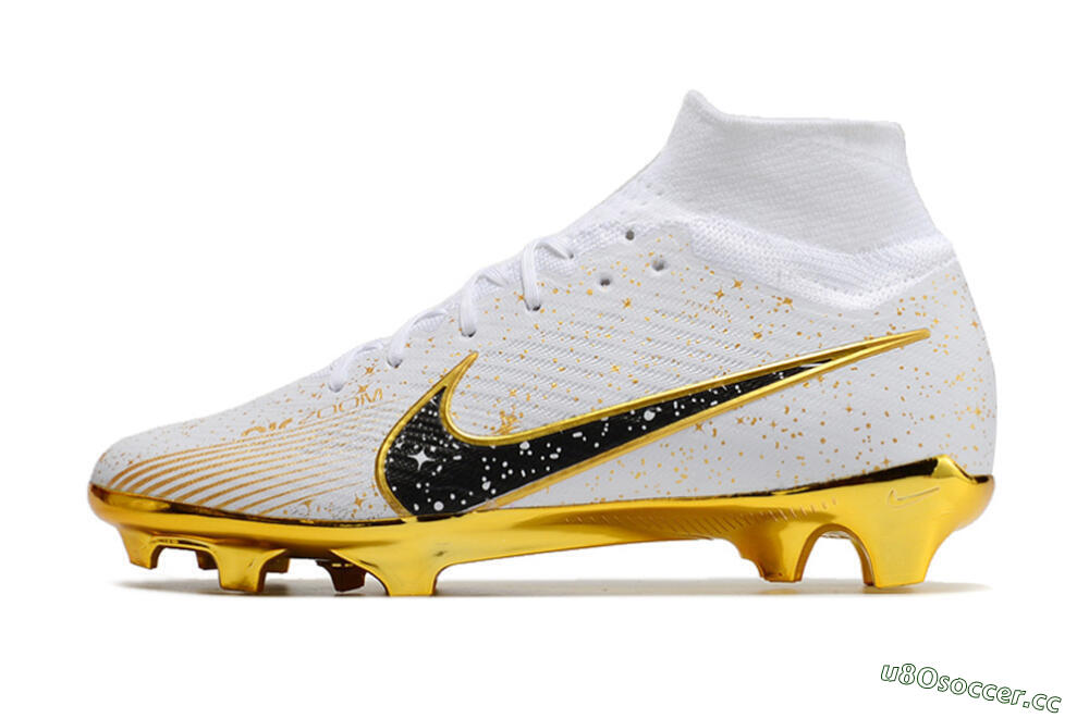 Unisex Nike Air Zoom Mercurial Superfly 9 Elite FG Firm Ground High-Tops Football Boots - White/Black/Gold 0
